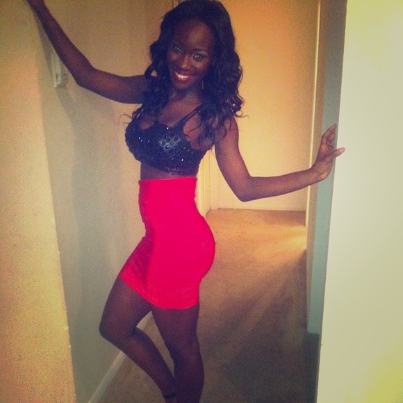 Fitted high waisted  red skirt