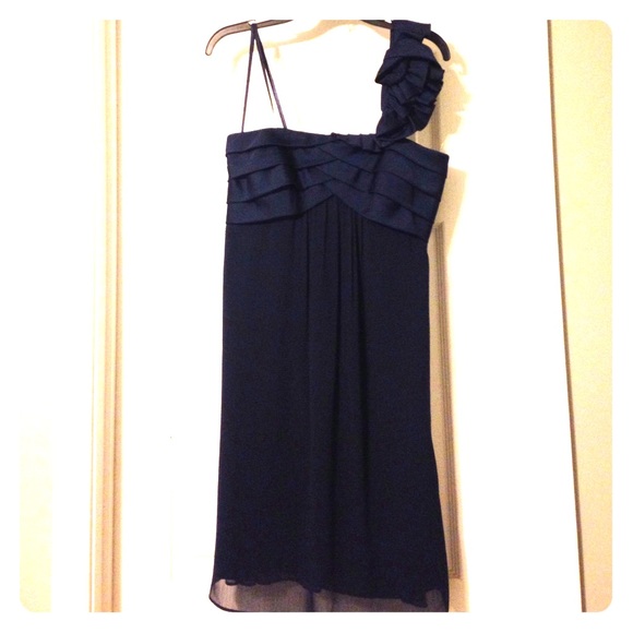 One shoulder navy blue cocktail dress