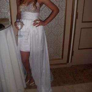 High low white and gold prom dress