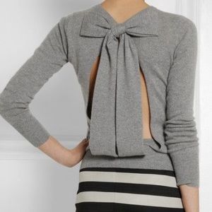 Open back grey sweater with bow detail