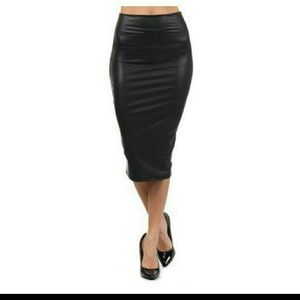 Faux Leather Look Midi Skirt