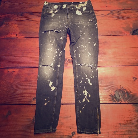 Zara deconstructed black skinny jeans