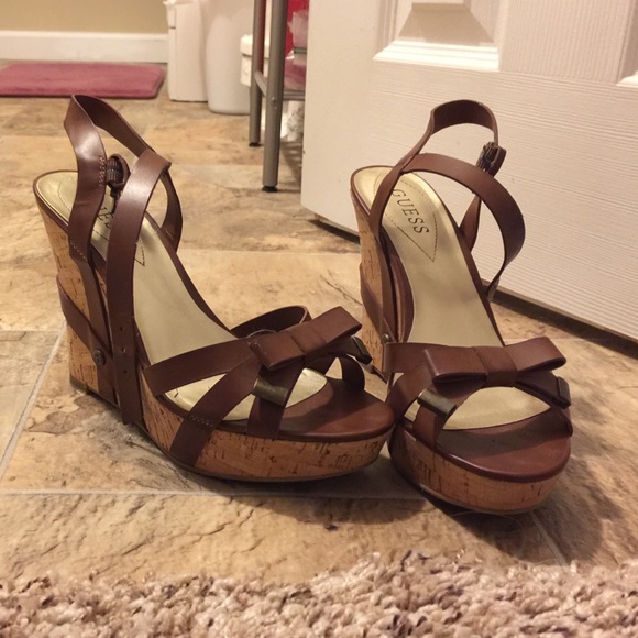 Guess Brown Cork Wedges
