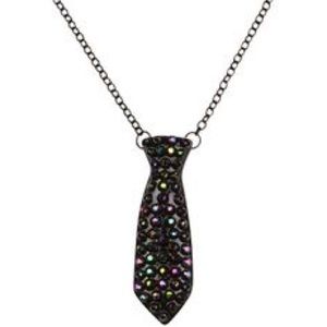 Black rhinestone tie necklace