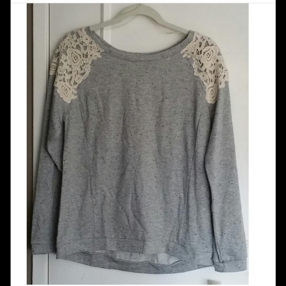 love on a hanger Tops - Crochet Lace Pullover Sweatshirt
