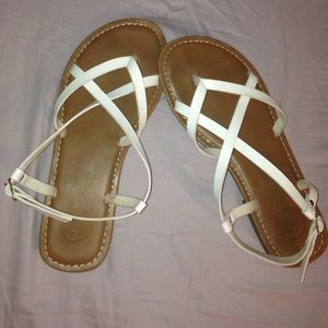 white SO sandals