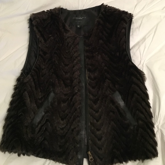 Sanctuary Tops - Fur vest with leather trim