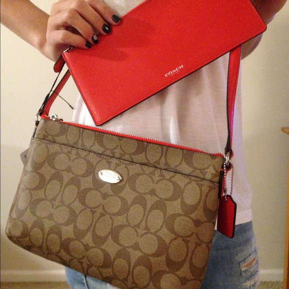 COACH Cross Body Purse with Removable Orange Pouch