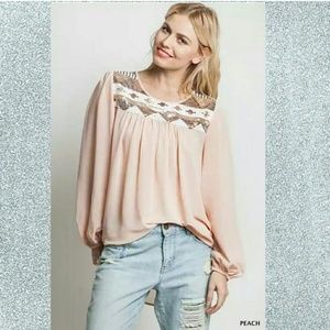 Peach jeweled sequined top