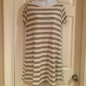 Grey and white striped swing dress.