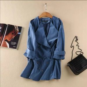 WOMEN DOUBLE BREASTED COAT BLUE
