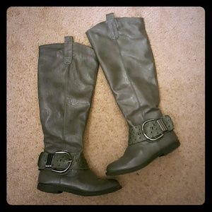 Grey knee high boots