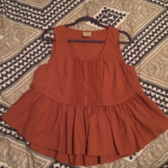 Anthropologie Orange Pumpkin Peplum Top Eyelets 12