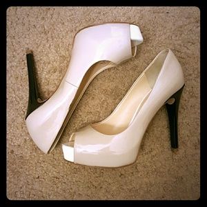 Nude and black peep toe Guess heels