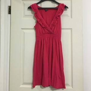 Express Cute Ruffle Pink Dress with Deep V-Neck