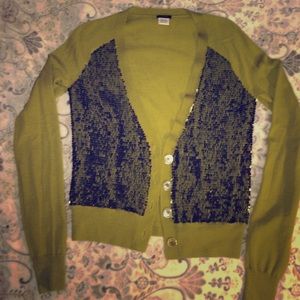 J.Crew green cardigan w/goldish-green sequin front