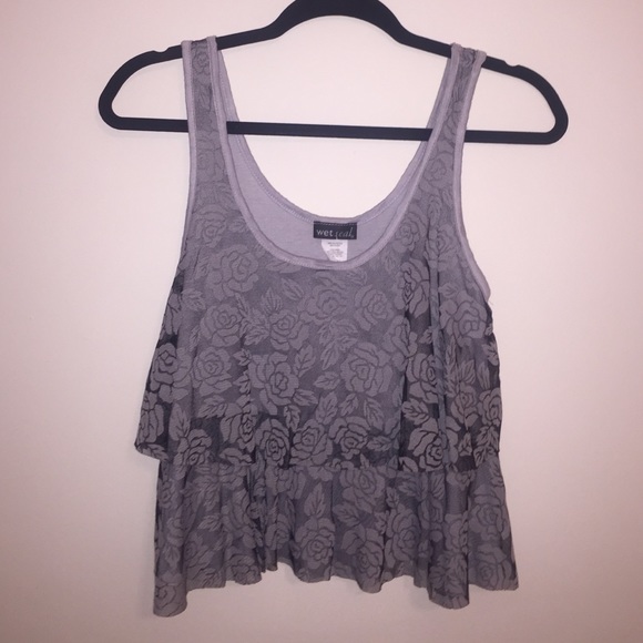 Wet Seal Black and Gray Floral Lace Top