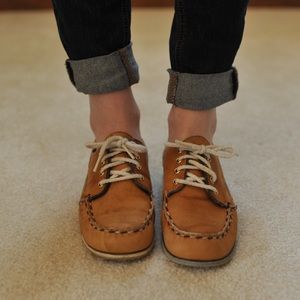 Vintage Dexter Camel Leather Boat Shoes Size 6.5