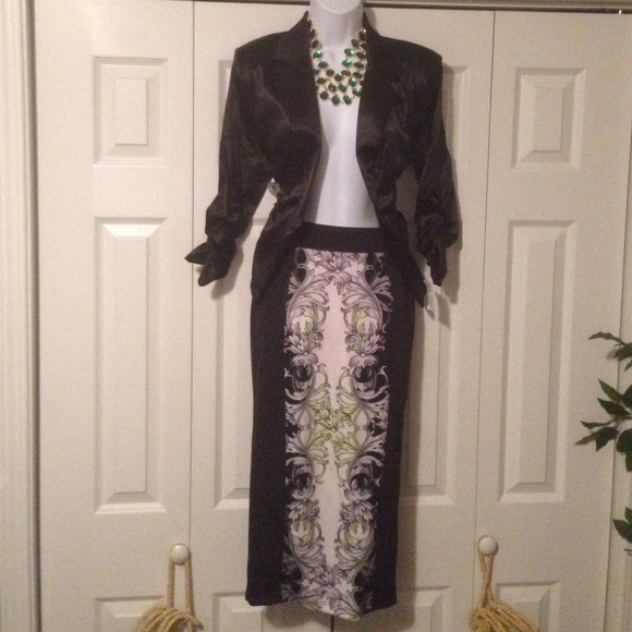 Black Printed Pencil Skirt