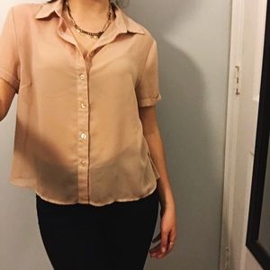 F21 Sheer Collared, Short Sleeve Top