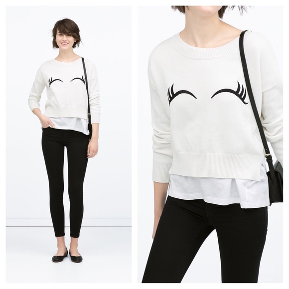 Zara Sweaters - ✨SOLD✨Zara Wink Eyelash Embroidered Sweater