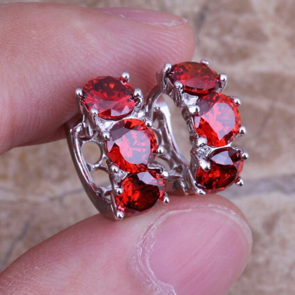 Jewelry - 925 Sterling Silver Red Huggie Earrings