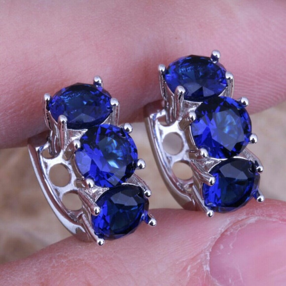 925 Sterling Silver Blue Huggie Earrings