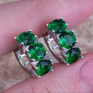 925 Sterling Silver Green Huggie Earrings