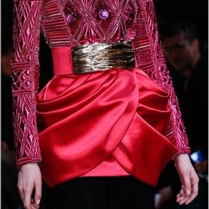 Red Balmain X flower skirt