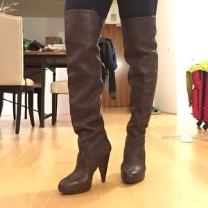 Zara brown leather over the knee boots