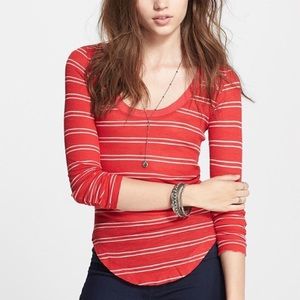 💕 Free People 💕 NWT 🍒 Red Striped Layering Tee.