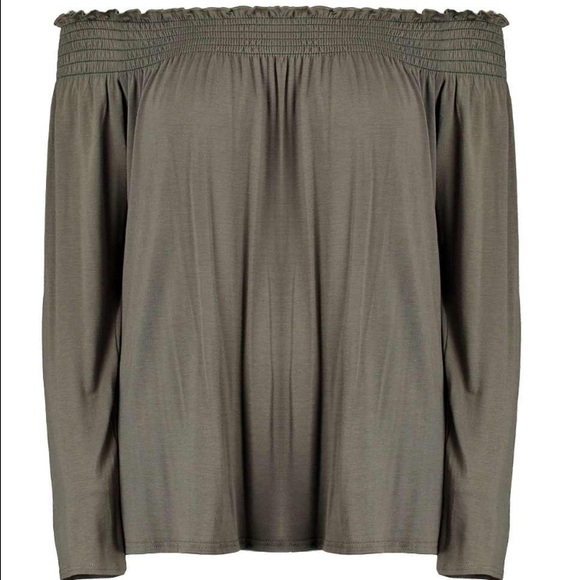💚Khaki Off/On Shoulder L/S Viscose Top💚 - Picture 3 of 4