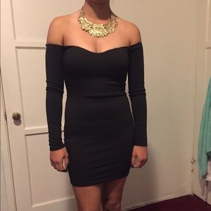 Off the shoulder body con little black dress