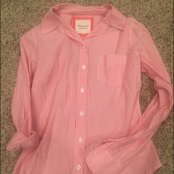 Pink and white pin striped button down