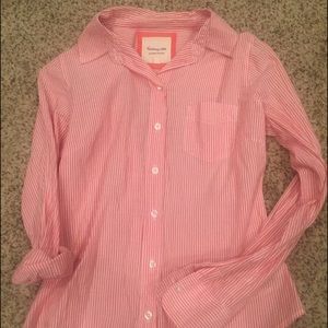 Pink and white pin striped button down