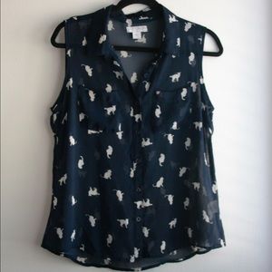 CottonOn Navy Cat Print Top