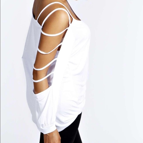 ✋🏻SOLD✋🏻White Caged L/S Super Soft Viscose Top💜 - Picture 2 of 4