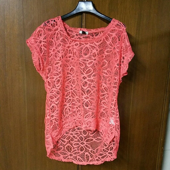 Lacy pink knit top