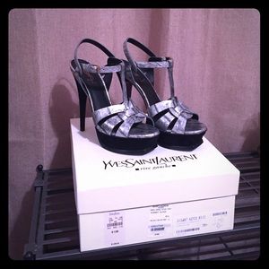 YSL Silver/Black Marbled Heels