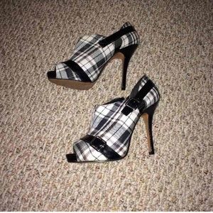 Plaid Peep Toe Heels