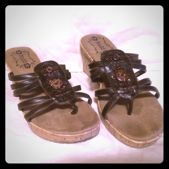 Brown beaded sandals