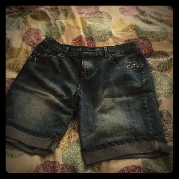 Studded denim shorts