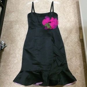 Nanette Lapore black satin ruffle dress