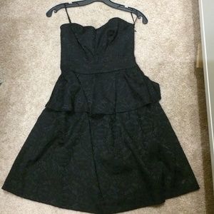 5/48 black floral brocade peplum strapless dress