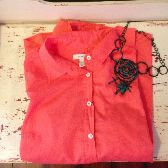 J crew long sleeve popover coral top. Size 6. EECU