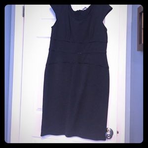 Zipper detailed waisted cap sleeve jersey dress.