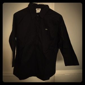Lacoste black three quarter sleeve collared top