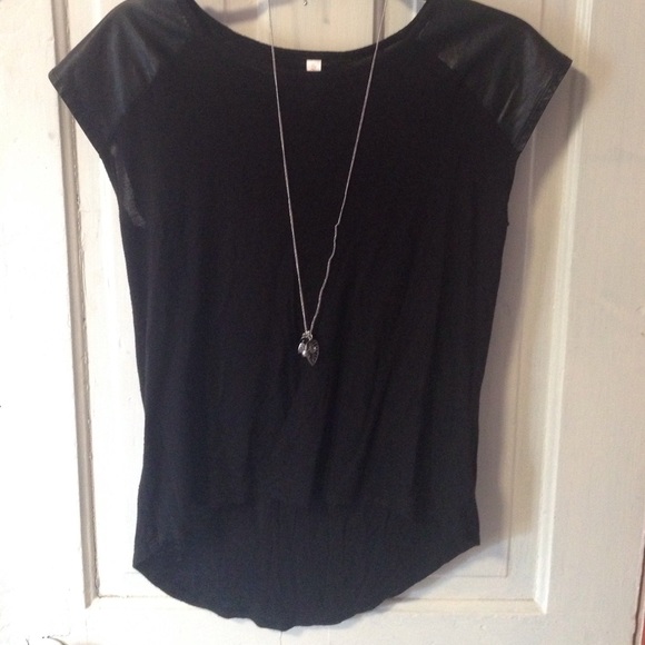 Xhilaration Tops - Black tee with faux leather sleeves size M