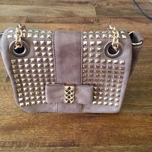 Suede studded cross body chain purse