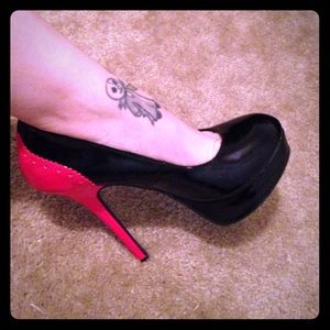 Red and black patent leather heels